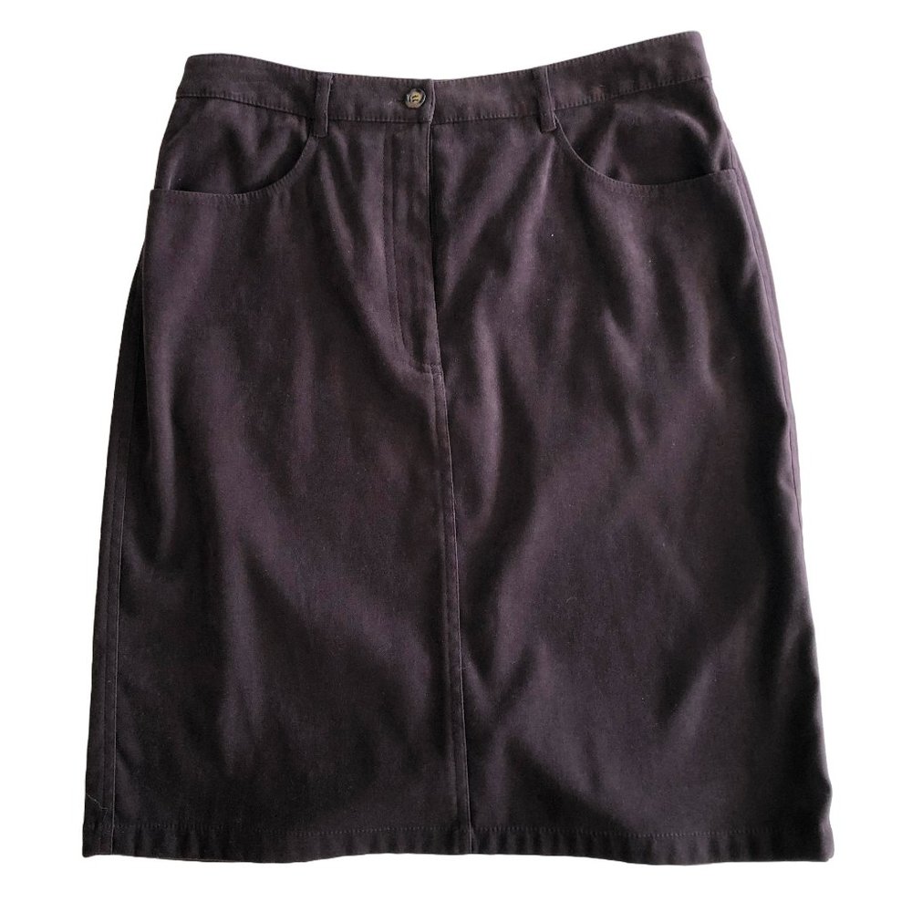 Vintage Dark Brown Faux Suede Talbots High Waisted Stretch Bodycon Pencil Skirt